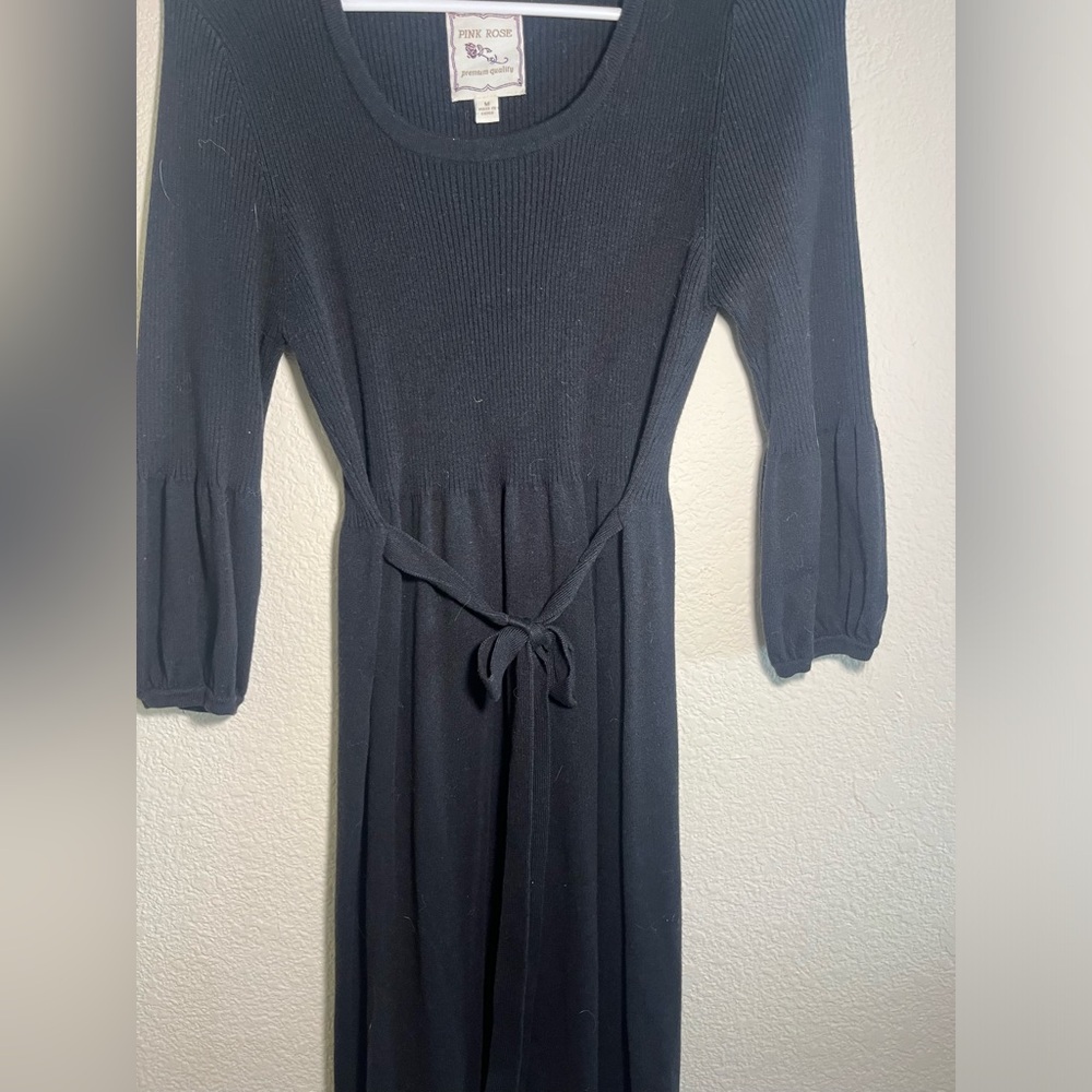 Pink Rose Brand Black Tie Scoop Neck Knit Dress